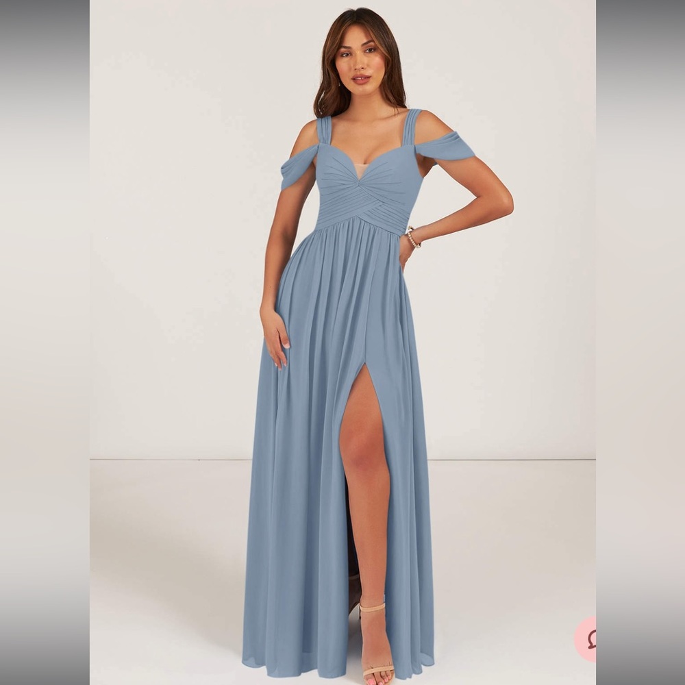 Azazie Lianne chiffon dress in Dusty Blue size A12